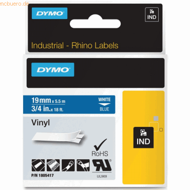 Dymo Schriftbandkassette PVC 5,5mx19mm weiß/blau