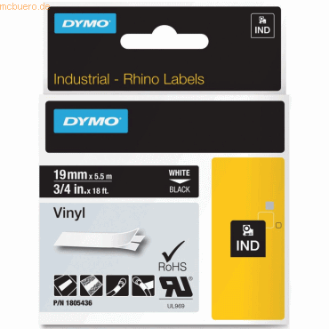 Dymo Schriftbandkassette Vinylband PVC 5,5mx19mm weiß/schwarz