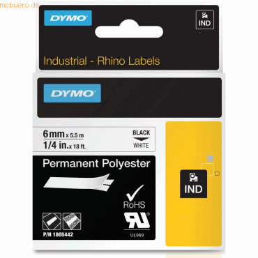 Dymo Schriftbandkassette Rhino Band ID1 Polyester,laminiert 5,5mx6mm s