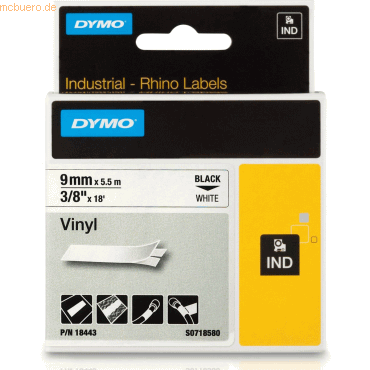 Dymo Schriftbandkassette Vinylband PVC laminiert 5,5mx9mm schwarz/weiß