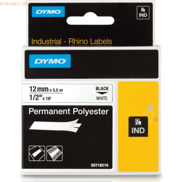 Dymo Schriftbandkassette permanent Polyester 5,5mx12mm schwarz/weiß