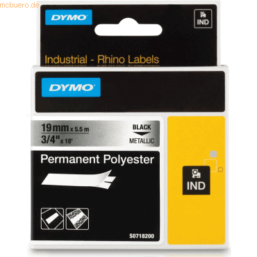 Dymo Schriftbandkassette permanent Polyester 5,5mx19mm schwarz/metalli