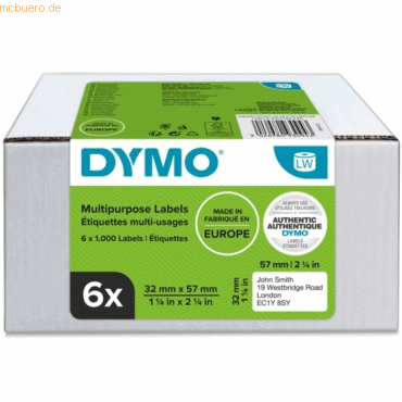 Dymo LabelWriter Mehrzwecketiketten 57x32mm weiß VE=6x1000 Etiketten