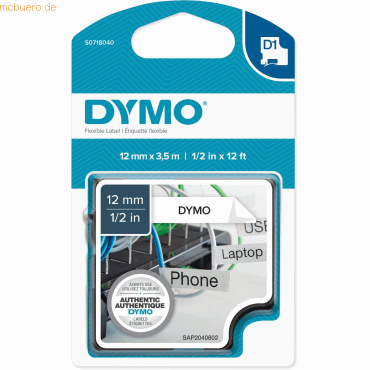 Dymo Schriftbandkassette D1 Nylon flexibel 3,5mx12mm schwarz/weiß