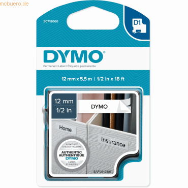 Dymo Schriftbandkassette D1 Polyester laminiert 5,5mx12mm schwarz/weiß