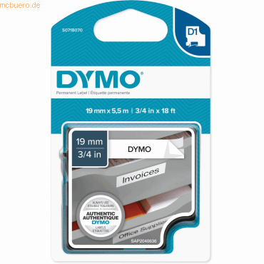 Dymo Schriftbandkassette D1 Polyester laminiert 5,5mx19mm schwarz/weiß