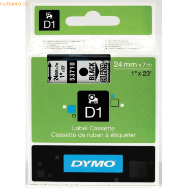 Dymo Schriftbandkassette D1 Kunststoff laminiert 7mx24mm schwarz/trans