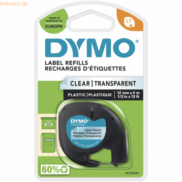 Dymo Etikettenband LetraTag 12mm x 4m schwarz auf transparent