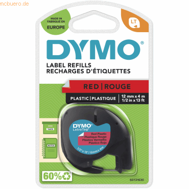 Dymo Etikettenband LetraTag 12mm x 4m schwarz auf rot