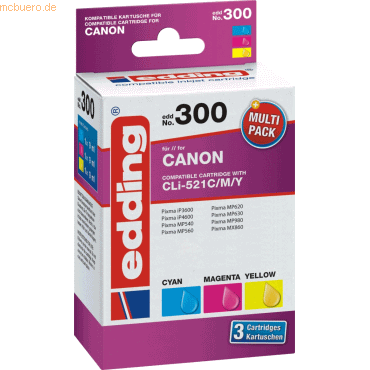 4043023603007 - Tintenpatronen EDD-300 ersetzt Canon CLI-521 CMY (2934B007) Multipack cyan magenta gelb