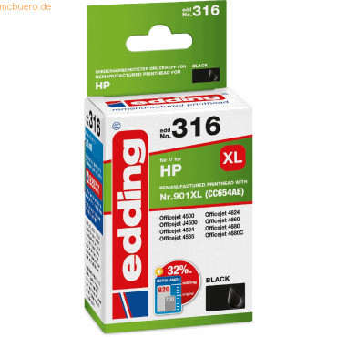 4043023885311 - Druckerpatrone ersetzt HP HP 901XL (CC654AE) Kompatibel einzeln Schwarz EDD-316 18-316