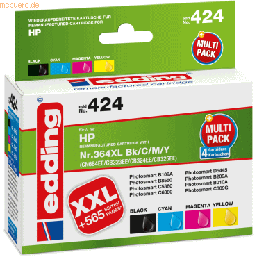 Edding Tintenpatronen Multipack 4 kompatibel mit HP 364XL schwarz + co