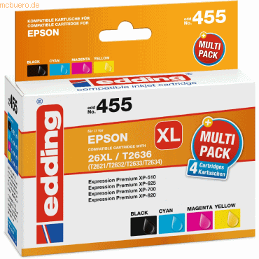 edding Druckerpatronen Mulitpack kompatibel mit Epson No. T26XL color