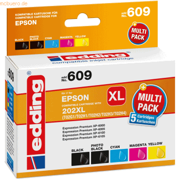 4057305033659 - Druckerpatrone 18-609 kompatibel zu Epson 202XL Multipack 2x schwarz cyan magenta gelb 5 Stück