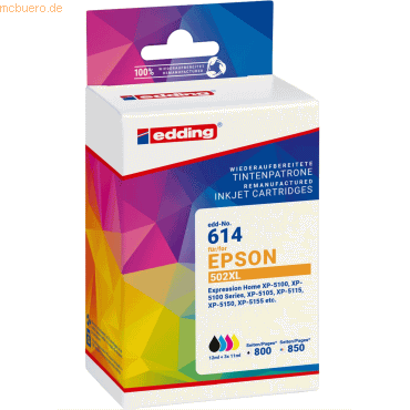 4057305064370 - edding EDD-614 schwarz cyan magenta gelb Druckerpatronen kompatibel zu EPSON 502XL T02W64 4er-Set 4057305064370 - edding EDD-614 schwarz cyan magenta gelb Druckerpatronen kompatibel zu EPSON 502XL T02W64 4er-Set
