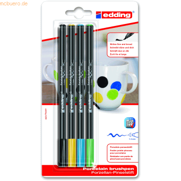 10 x Edding Porzellan-Pinselstift edding 4200 1-4mm schwarz, gelb, hel