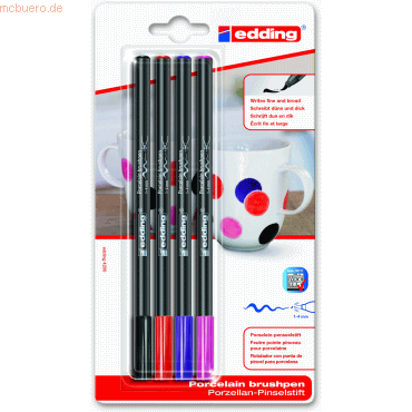 10 x Edding Porzellan-Pinselstift edding 4200 1-4mm schwarz, rot, viol