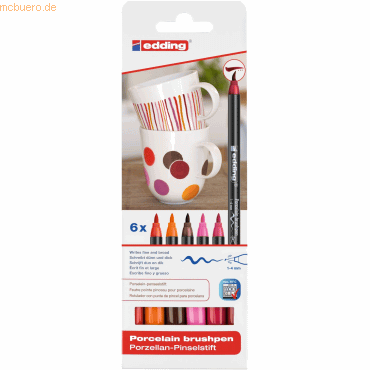 Edding Porzellan-Pinselstift edding 4200 1-4mm VE=6 Farben Warmtöne
