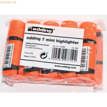 4004764977192 - Textmarker 7 mini highlighter 4-7-10066 orange 1-3mm Keilspitze 4004764977192 Edding