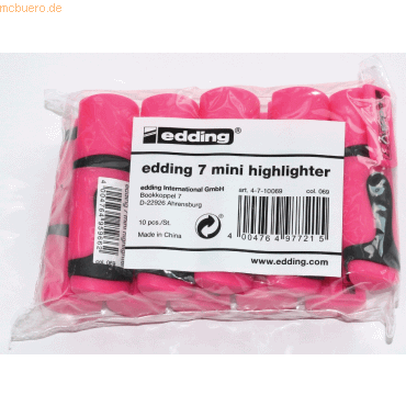 4004764977215 - Textmarker 7 mini highlighter 4-7-10069 pink 1-3mm Keilspitze 4004764977215 Edding