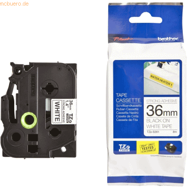 4977766687317 - Schriftband Extra stark klebend TZe TZe-S261 Bandfarbe Weiß SchriftfarbeSchwarz 36 mm 8 m