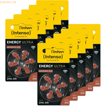 4034303029020 - Hörgeräte-Batterien-Set Energy Ultra a 312 60er-Set braun - Intenso