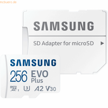 8806092411166 - EVO Plus SDXC-Karte 256 GB Class 10 Class 10 UHS-I UHS-I v30 Video Speed Class A2-Leistungsstandard inkl SD-Adapter stoßsicher