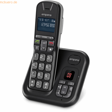 9005613164065 - TH-21AB DECT Schnurloses Telefon analog Anrufbeantworter Freisprechen für Hörgeräte kompatibel mit Basis Schwarz