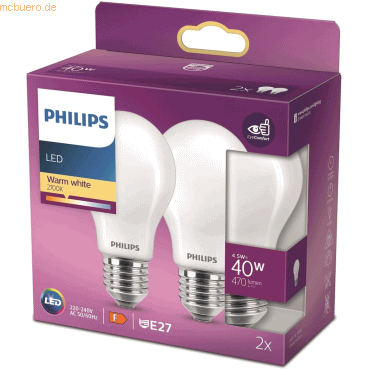 Signify Philips LED classic Lampe 40W E27 Warmweiß 470lm matt 2erPack