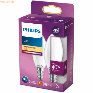 Signify Philips LED classic Lampe 40W E14 Kerze Warmw 470lm matt 2erP