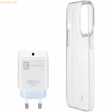 8018080447808 - Cellularline Starter Kit Charger+Case Handy Ladegerät iPhone 14 Pro USB-C® Transparent Weiß