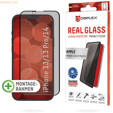 4028778118211 - 0 DISPLEX Privacy Panzerglas (10H) für Apple iPhone 13 13 Pro 14 Eco-Montagerahmen Privacy Filter