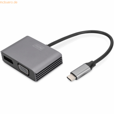 4016032478768 - DA-70827 DisplayPort   RGB   USB-C® Adapter [1x USB-C® - 2x DisplayPort Buchse VGA-Buchse] Schwarz Geschirmt Rund 02 m