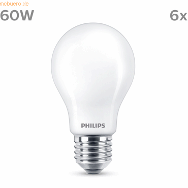 Signify Philips LED classic Lampe 60W E27 Warmweiß 806lm matt 6er P