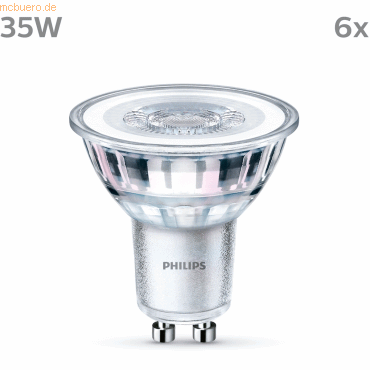 8719514455054 - Philips LED classic Lampe 35W GU10 Warmweiß 255lm Silber 6erP