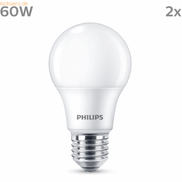 8719514452428 - Philips LED classic Lampe 60W E27 Warmw 806lm Plaste weiß 2erP