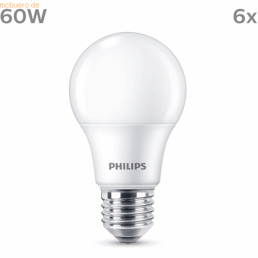 Signify Philips LED classic Lampe 60W E27 Warmweiß 806lm matt 6er P