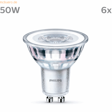 Signify Philips LED classic Lampe 50W GU10 Kaltweiß 390 lm Silber 6erP