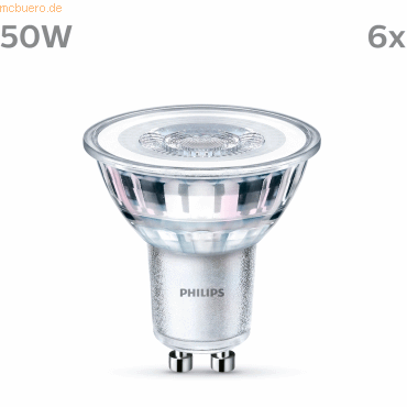 8719514452527 - Philips LED classic Lampe 50W GU10 Warmweiß 355lm Silber 6er P