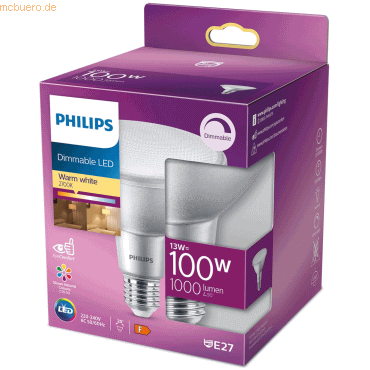 8719514443280 - Led Lampe ersetzt 100W E27 Reflektor PAR38 warmweiß 1000 Lumen dimmbar 1er Pack - transparent - Philips