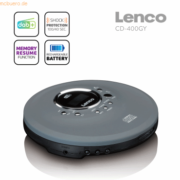 Lenco Lenco CD-400GY - Tragbarer CD/MP3-Player für CD, CD-R, CD-RW