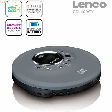 Lenco LENCO CD-400GY - Tragbarer CD/MP3-Player für CD, CD-R, CD-RW