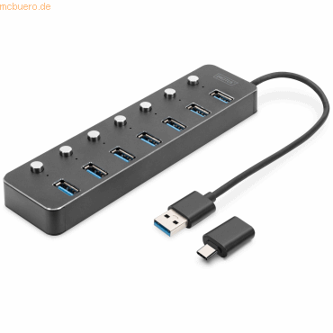 4016032487005 - DA-70248 7 Port USB 30-Hub drehbar einzeln schaltbar LED-Anzeige Dunkelgrau