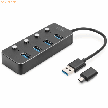 4016032486992 - 4-port schaltbar USB 30 Hub 4-port schaltbar Aluminium Gehaeuse DA-70247 4016032486992