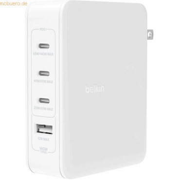 Belkin Belkin 140 Watt 4-Port GaN Ladegerät mit UK, EU, US Stecker