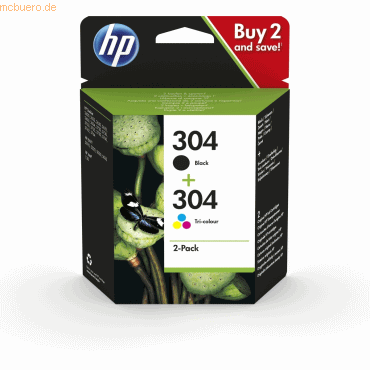 Hewlett Packard HP 304 2er-Pack Schw./Cyan/Magenta/Gelb Original Tinte