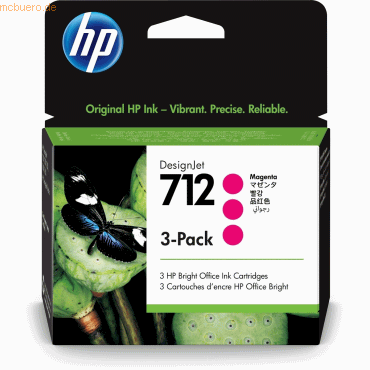 Hewlett Packard HP 712 3er-Pack Magenta DesignJet Druckerpatrone, 29 m