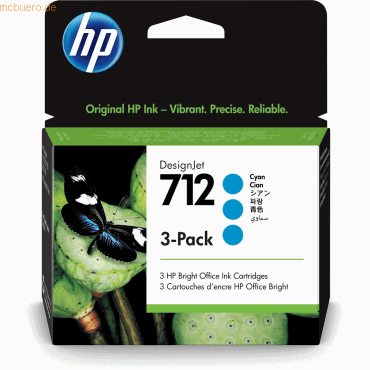 Hewlett Packard HP 712 3er-Pack Cyan DesignJet Druckerpatronen, 29 ml