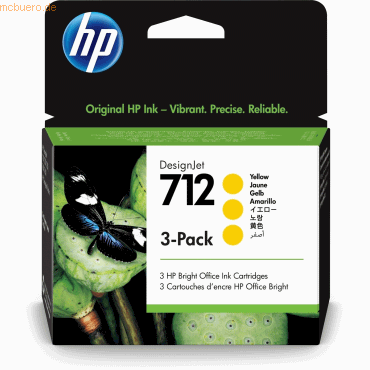 Hewlett Packard HP 712 3er-Pack Gelb DesignJet Druckerpatrone, 29 ml