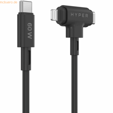 6941921149369 - 0 Hyper® HyperJuice USB-C und Lightning Hybrid-Silikonkabel (15m) - Schwarz